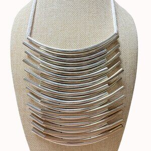 Curved Metallic Multi Tube Statement Necklace Silver Gold‎ Tone